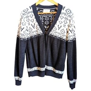 FRANK & OAK Grey & Cream Fair Isles Wool Chunky Knit Cardigan Size Medium